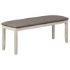 Wooden Bench with Fabric Upholstered Seat and Chamfered Legs,White and Gray