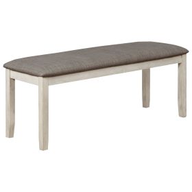 Wooden Bench with Fabric Upholstered Seat and Chamfered Legs,White and Gray