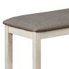 Wooden Bench with Fabric Upholstered Seat and Chamfered Legs,White and Gray