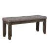 Two Tone Rectangular Bench with Fabric Upholstered Seat, Brown and Gray