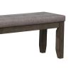 Two Tone Rectangular Bench with Fabric Upholstered Seat, Brown and Gray