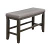 Wooden Counter Height Bench with Fabric Upholstered Seat, Brown and Gray