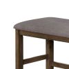 Counter Height Wooden Bench with Fabric Upholstered Seat, Brown and Gray