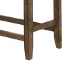 Counter Height Wooden Bench with Fabric Upholstered Seat, Brown and Gray