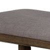 Counter Height Wooden Bench with Fabric Upholstered Seat, Brown and Gray