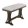 Counter Height Fabric Upholstered Bench with Trestle Base, Brown and Gray