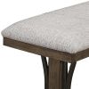Counter Height Fabric Upholstered Bench with Trestle Base, Brown and Gray