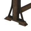Counter Height Fabric Upholstered Bench with Trestle Base, Brown and Gray