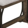 Counter Height Fabric Upholstered Bench with Trestle Base, Brown and Gray
