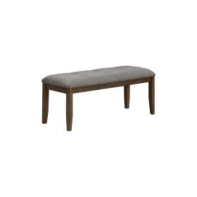 Nailhead Trim Fabric Upholstered Bench with Button Tufting, Brown and Gray