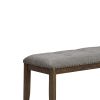 Nailhead Trim Fabric Upholstered Bench with Button Tufting, Brown and Gray