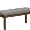 Nailhead Trim Fabric Upholstered Bench with Button Tufting, Brown and Gray