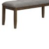 Nailhead Trim Fabric Upholstered Bench with Button Tufting, Brown and Gray