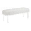 Contemporary Bench with Faux Fur Seat and Acrylic Legs, White and Clear
