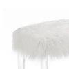 Contemporary Bench with Faux Fur Seat and Acrylic Legs, White and Clear