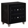 Fabric Upholstered Wooden Nightstand with Two Drawers, Black