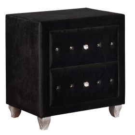 Fabric Upholstered Wooden Nightstand with Two Drawers, Black