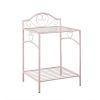 Metal Nightstand with Glass Top and Open Bottom Shelf, Pink and Clear