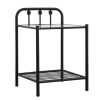 Metal Nightstand with Glass Top and Slated Open Bottom Shelf, Black