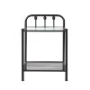 Metal Nightstand with Glass Top and Slated Open Bottom Shelf, Black