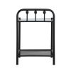 Metal Nightstand with Glass Top and Slated Open Bottom Shelf, Black