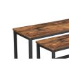 Wooden Top Indoor Bench with Metal Legs, Set of 2, Rustic Brown and Black