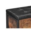 32 Inch Industrial Button Tufted Flip Top Storage Bench, Vegan Faux Leather, Black, Rustic Brown