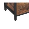 32 Inch Industrial Button Tufted Flip Top Storage Bench, Vegan Faux Leather, Black, Rustic Brown