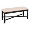 Fabric Dining Bench with Turned Legs and X Shaped Support, Beige and Black