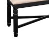 Fabric Dining Bench with Turned Legs and X Shaped Support, Beige and Black