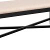 Fabric Dining Bench with Turned Legs and X Shaped Support, Beige and Black