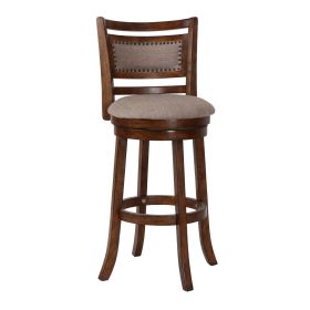 Curved Swivel Barstool with Fabric Padded Seating, Brown and Beige