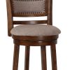 Curved Swivel Barstool with Fabric Padded Seating, Brown and Beige