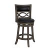 Curved Lattice Back Counter Stool with Leatherette Seat, Gray and Black