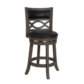 Curved Lattice Back Counter Stool with Leatherette Seat, Gray and Black