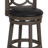 Curved Lattice Back Counter Stool with Leatherette Seat, Gray and Black