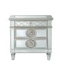 Mirror Accented Wooden Nightstand with 3 Storage Drawers, Silver