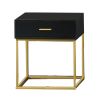 1 Drawer Wooden Nightstand with Metal Legs, Black and Gold