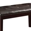 Button Tufted Faux Leather Upholstered Wooden Bench, Espresso Brown