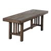 Rectangular Grained Wooden Bench with Slatted Side Panels, Brown