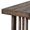 Rectangular Grained Wooden Bench with Slatted Side Panels, Brown