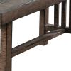 Rectangular Grained Wooden Bench with Slatted Side Panels, Brown