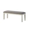 Fabric Upholstered Padded Bench with Tapered Feet, Antique White and Gray