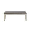 Fabric Upholstered Padded Bench with Tapered Feet, Antique White and Gray