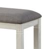 Fabric Upholstered Padded Bench with Tapered Feet, Antique White and Gray