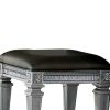 Wooden Vanity Stool wit Leatherette Seat and Faux Crystal Accents, Gray