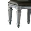 Wooden Vanity Stool wit Leatherette Seat and Faux Crystal Accents, Gray