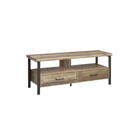 59 Inch Wooden TV Console with 2 Storage Drawers and Open Shelf, Brown
