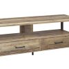 59 Inch Wooden TV Console with 2 Storage Drawers and Open Shelf, Brown
