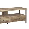 59 Inch Wooden TV Console with 2 Storage Drawers and Open Shelf, Brown